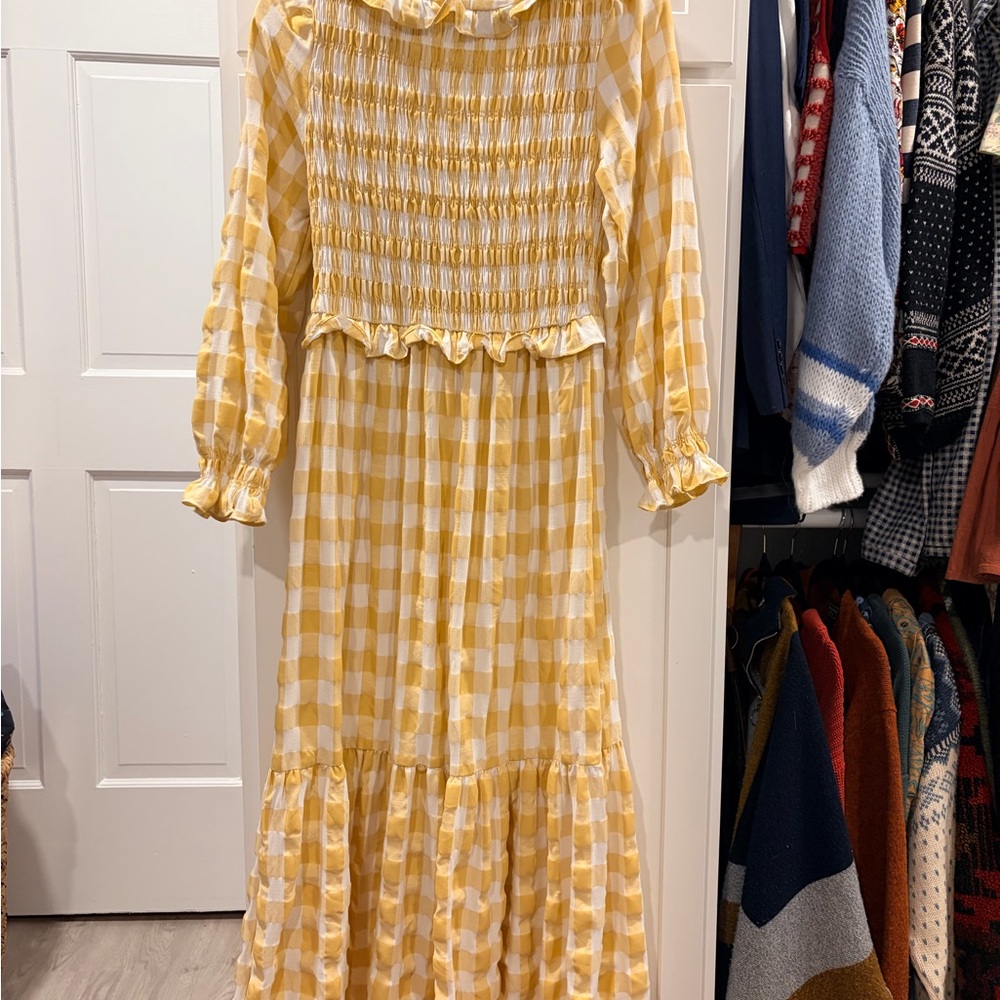 Anthropologie Yellow Checkered Farm Dress - Picture 2 of 2